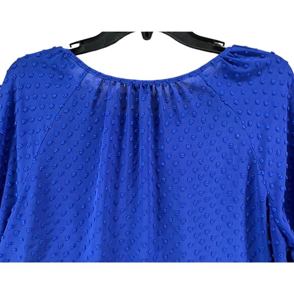 J Crew Blouse Womens S Cobalt Blue Sheer Swiss Dot Keyhole Popover Top Preppy - Picture 5 of 14
